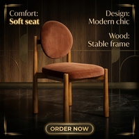 Chaise de salle à manger contemporaine en bois massif de qualité commerciale, faite à la main, avec dossier rembourré en velours, chaise de salon pour hôtel et restaurant, tube métallique