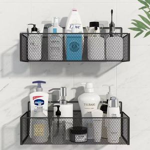 Wall Mounted Storage Rack Black Mesh Bathroom <b>Shelf</b> No Drill Installation Shower Organizer Toilet Kitchen Sink Caddy - Product Image 2