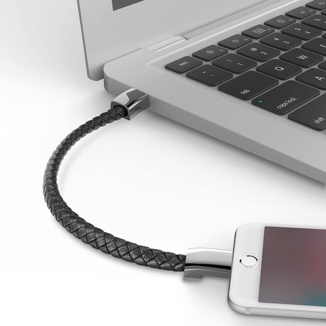 Charging Bracelet Cable Portable Micro Type-C 8Pin Durable Leather Braided Charger USB Wristband