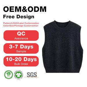 Personalizado 100% lã essencial malha colete feminino em torno do pescoço Jacquard computadorizado malha tops para o início do outono estilo casual - Product Image 1