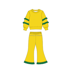 Conjunto de Sudadera para Niñas de Marca Privada, Dos Piezas: Sudadera con Capucha y Pantalones Acampanados con Volantes, Talla Personalizada y Logotipo - Product Image 2