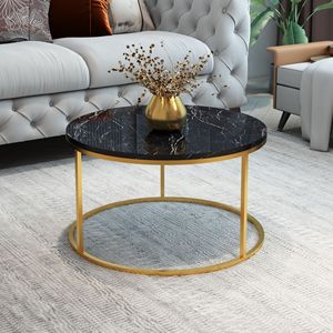 Mesa de Centro Redonda Moderna con Tapa de Mármol y Estructura de Metal Dorado para Muebles de Sala de Estar - Product Image 2
