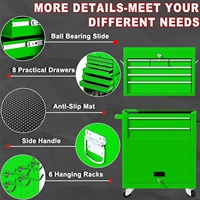 GD Coffre à outils roulant vert à 8 tiroirs Chariot à outils en métal Mécanisme de verrouillage supérieur détachable 6 crochets Doublure pour atelier de garage