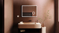 Custom Bluetooth Display Illuminated Bathroom Mirror Defogging Magnifying Wall Led Light Mirror Feature For Hotel