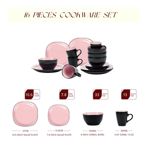 China Cheap Price Crokery Irregular 16 Pcs Pink Black Modern Tableware Stoneware Ceramic Dinner <b>Dinnerware</b> <b>Set</b> for Home - Product Image 3