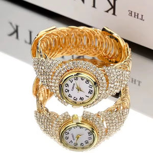 Montre-bracelet de luxe pour femme Montre-bracelet à quartz dorée avec diamants - Product Image 2