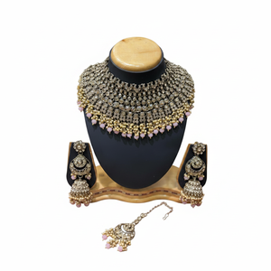 <b>Gold</b> Plated Pearl Ethnic Bridal Wedding Shadow Choker Necklace <b>Set</b> Earrings Maang Tikka Trendy Handmade High Quality Latest Gift - Product Image 2