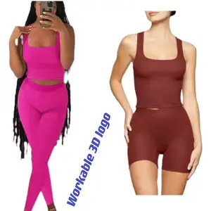 hot pink ribbed S lounge wear summer 2023 S loungewear women two pieces sets wholesale clothing ropa de mujer