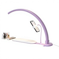 Nouvelle lampe de beauté en métal demi-lune, support de téléphone portable, lampe de bureau pour cils, lampe LED 3 en 1 pour salon de beauté avec repose-bras