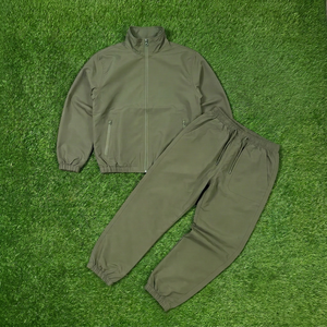 Ensemble de survêtement pour homme en polyester blanc, couleur unie, col montant, décontracté, pour le printemps, en tissu tricoté respirant, coupe-vent, vente en gros - Product Image 5