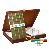 Ensemble de Mahjong de Luxe en Cristal Noir et Or, Tuiles de Mahjong à Jouer à la Main, Grandes et Moyennes Tailles pour Jeu de Table Familial