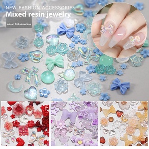 100/sac mixte 3D résine ongles bijoux matériaux amour arc fleur lune bricolage ongles décorations - Product Image 3
