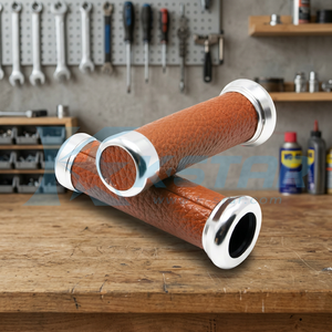 Ensemble de poignées de guidon en cuir artificiel marron K Star, universel, côté gauche et droit, pour motos - Product Image 3