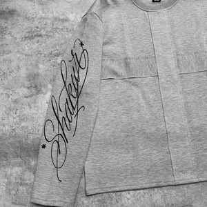 Camiseta Corta de Manga Larga con Hombros Caídos, Cuello Redondo, Estampado Personalizado, Letras, Algodón Grueso y Suave, Estilo Holgado y Acampanado - Product Image 3