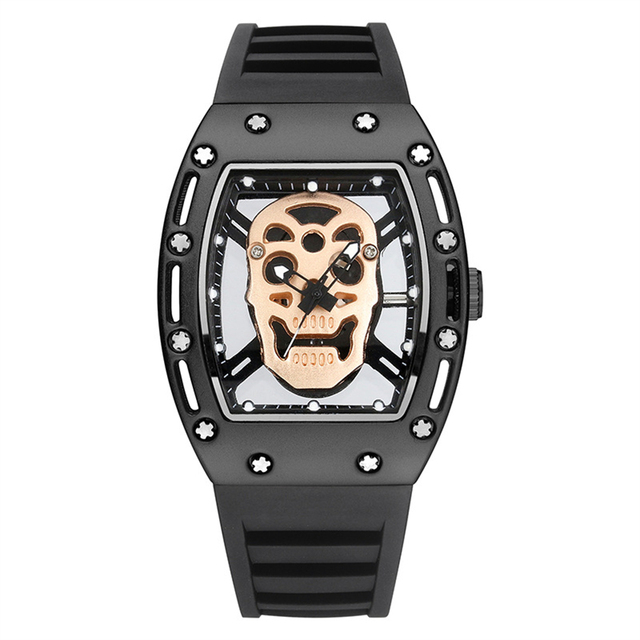 Luxury Watch for Men Alloy Case with Hollow Design with 3d Skull Japanese Movement Fashion Style