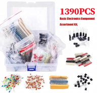 Kit de composants électroniques de base 1390 pièces Résistances Condensateurs électrolytiques et céramiques Diodes LED