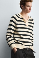 A/W 2026 Vente en gros Pull Henley à rayures bretonnes pour hommes avec patte incurvée