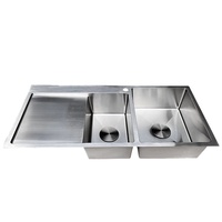 Évier double grand format 41x19 pouces en acier inoxydable SUS304 avec égouttoir, finition brossée, pour cuisine et hôtel, vente en gros OEM