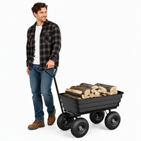 Chariot de jardin pliable robuste à quatre roues, capacité 250 kg, pneus anti-crevaison 10 pouces, démontage rapide, 93x52x21CM