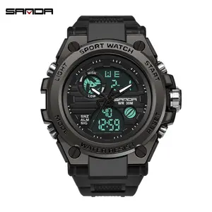 SANDA 739 affichage numérique montre étanche noir Silicone bande Quartz hommes montres lumineux LED montres électroniques hommes