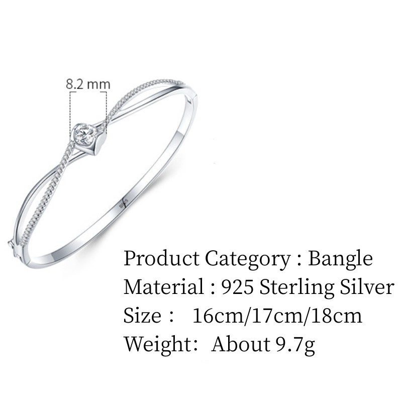 925 Sterling Silver Bangle - Double Layer Cross Heart