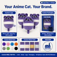 Jouet pour chat en peluche violette avec herbe à chat, queue sonore froissée et yeux brodés style anime