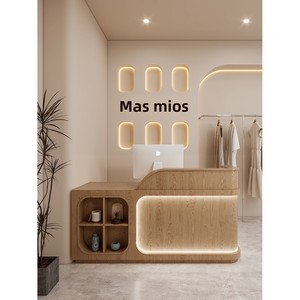 Mobili per Salone Commerciale a Forma di L in Stile Crema, in MDF, Completamente Arredati, Design Moderno e Semplice, per Negozio di Animali, Piccolo Bar, Cassa, Abbigliamento Donna - Product Image 3