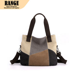 女式帆布手提包复古拼色单肩包女士学院包大容量适合日常休闲使用 - Product Image 1