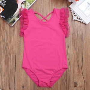 Justaucorps de ballet à manches volantées pour filles de 3 à 12 ans, en spandex, dos croisé, col rond, pour la danse et l'entraînement, personnalisable pour enfants - Product Image 2