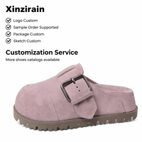 Mules en daim rose personnalisées Xinzirain à bout rond fermé avec boucle, semelle en caoutchouc plateforme pour femmes