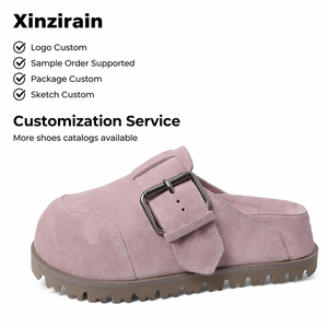 Xinzirain - <span class=keywords><strong>Zuecos</strong></span> de Plataforma con Punta Redonda Cerrada, de Gamuza Rosa Personalizada, con Hebilla y Correa Única, Suela de Goma, para Mujer - Product Image 1