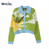 Cardigan long en tricot jacquard pour femme Winday – Pulls décontractés d'hiver en coton, personnalisables