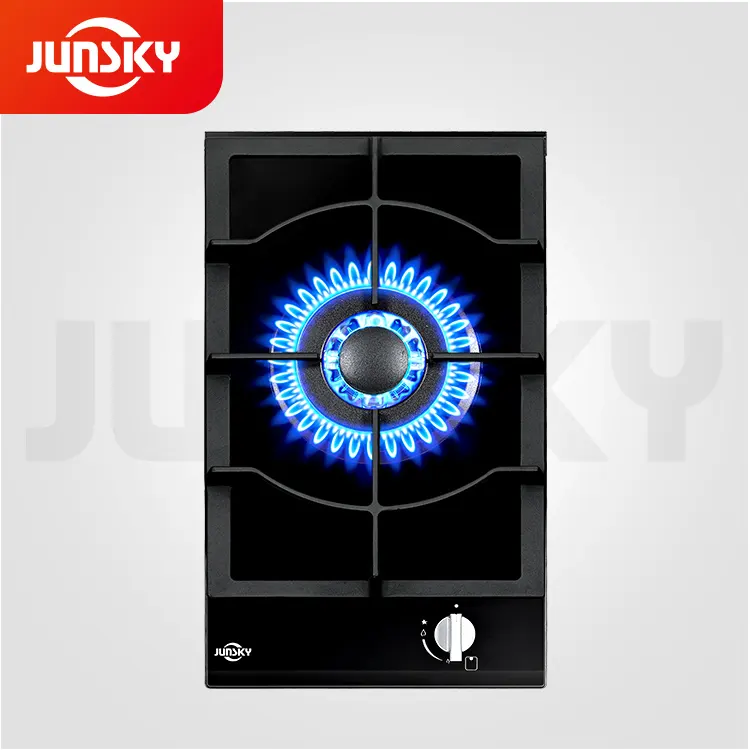 Junsky Professionele Fabrikant 30Cm Zwart Gehard Glas Gaskookplaat Ingebouwde Gasfornuis 3.61kw Drievoudige Ringbrander Kookplaat