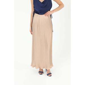 Women's Elegant Pleated Long Satin Skirt, Flowy High Waist A-Line Design, Soul Brand, Beige Color, Model 31916ETK - Product Image 4