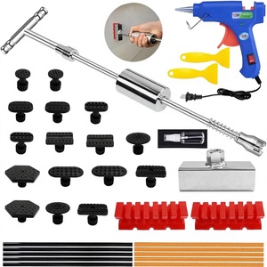 Extractor de abolladuras de aluminio tipo T con pestañas mejoradas - Plata/Negro/Rojo, herramienta universal para reparación de abolladuras de coches - Product Image 1