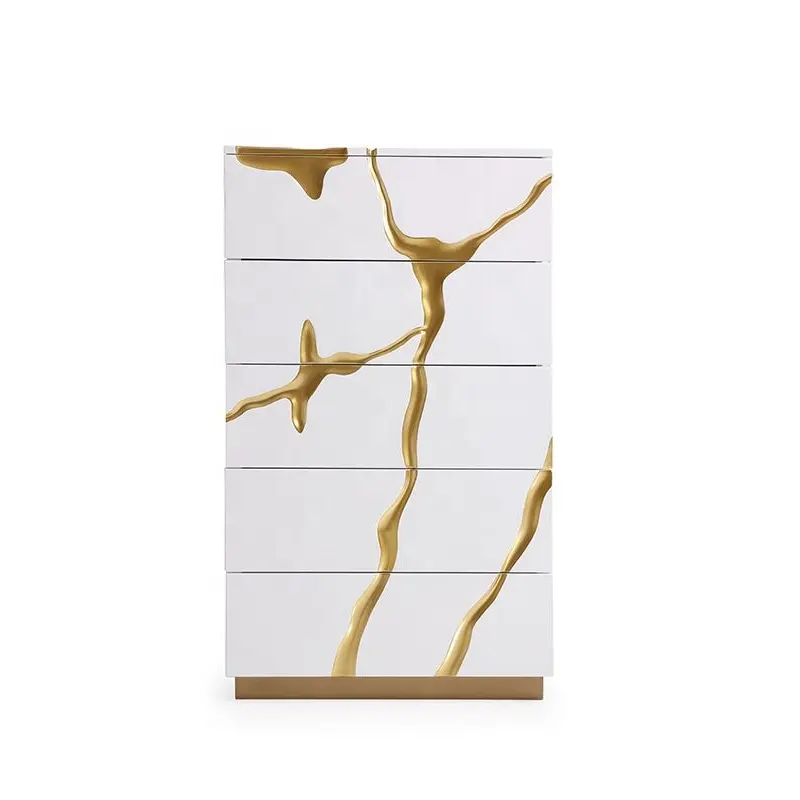 Nordische moderne Schlafzimmer möbel neues Design weißer Spiegel Glas Tallboy Kommode mit Gold muster