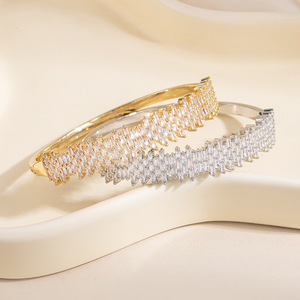 Middle Eastern Style Minimalist <b>Copper</b> <b>Bangle</b> With Zircon Gold And Silver Women's Party Jewelry - Product Image 4