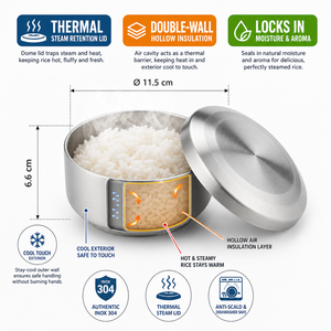 Tazón de Arroz de Doble Pared de Acero Inoxidable 304 con Tapa, Plateado Cepillado, Contenedor Coreano Gonggibat para Arroz al Vapor, para Suministros de Vajilla de Restaurante - Product Image 3