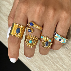 18K Vergoldeter Edelstahl Natürlicher Stein Strukturierter Hypoallergener Wasserfester Trendiger Modischer Ring Schmuck Damen <span class=keywords><strong>Landy</strong></span> - Product Image 3