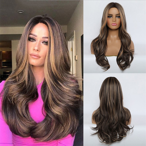 <span class=keywords><strong>Peluca</strong></span> sintética de onda larga, color gris y dorado, fibra Natural resistente a altas temperaturas, transpirable - Product Image 2