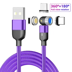 Cabo magnético micro usb tipo c 3 em 1 rotação 540, fio para carregamento rápido de iphone 12