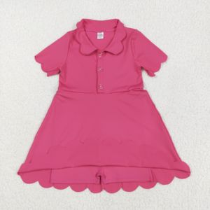 Vestido de Yoga elástico de manga corta para niñas pequeñas al por mayor listo para enviar ropa activa color sólido hermana - Product Image 2