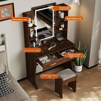 Ensemble de coiffeuse moderne à LED avec miroir et tabouret, table de maquillage avec 2 tiroirs et étagères de rangement