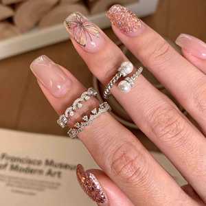 S925 Pure Silver French Romantic Lace Diamond <b>Ring</b> Full Diamond Single Row Luxury High-End Combination Layered <b>Ring</b> - Product Image 2