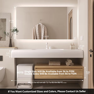 Meuble-lavabo minimaliste en bois avec vasque, meuble-lavabo suspendu avec comptoir intégré et <span class=keywords><strong>miroir</strong></span> intelligent - Product Image 5