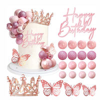 Decoración para Pastel de Boda con Corona, Velas, Mariposas y Bolas, para Mujer, Princesa, Reina