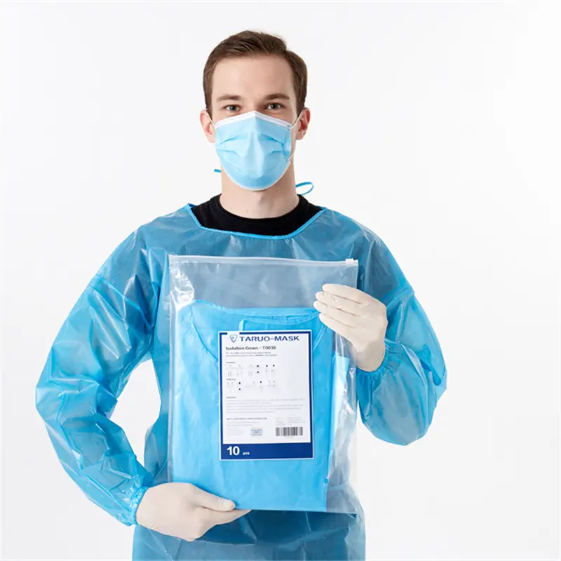 OEM Manufacture Waterproof Level 1 PP PE 40gsm Disposable Hospital Medical Isolation Gowns