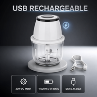 Mini hachoir alimentaire portable rechargeable 200ml/300ml avec bol en verre ou en AS, 3 lames SUS304, coupe-ail et légumes électrique USB