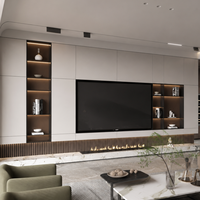 Meuble TV mural moderne en bois sur mesure, centre de divertissement pour salon, console multimédia flottante, unité de rangement, étagères avec éclairage LED
