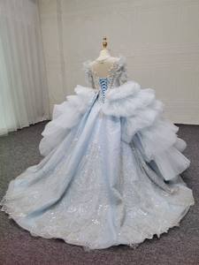 ชุดเดรสงานเลี้ยงสำหรับเด็กผู้หญิง QUEENSGOWN ประดับคริสตัล ผ้าโปร่งเนื้อหนา ปักลูกปัดอย่างดี ชุดเดรสวันเกิดสำหรับเด็กเล็ก สีฟ้าอ่อน - Product Image 6